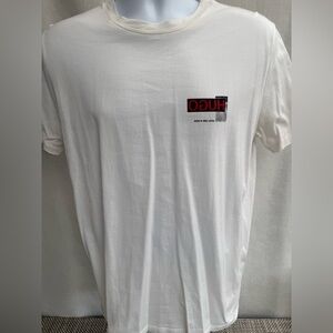 HUGO White Short Sleeve Tee with Red and Black Chest Logo